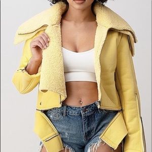 Shearling look alike PU leather jacket